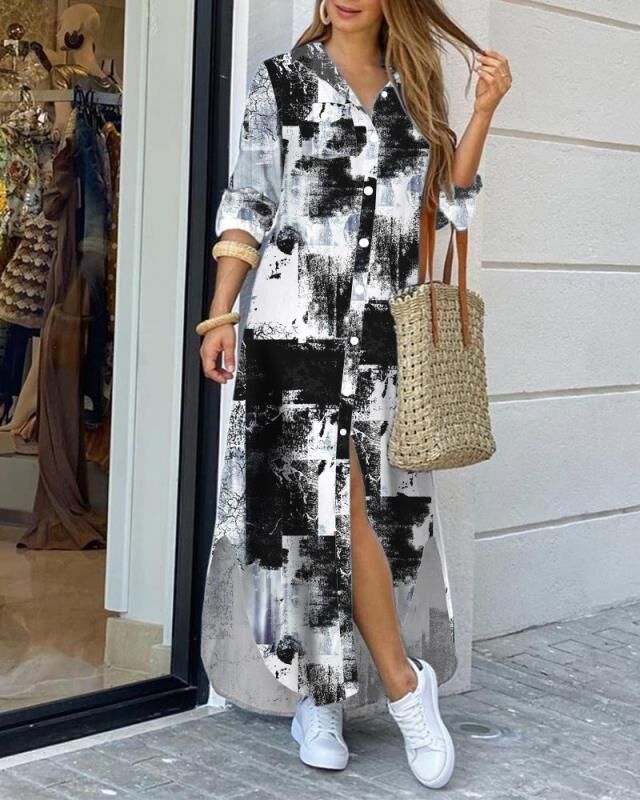 Long Shirt Dress With Irregular Hem With Positioning Printing