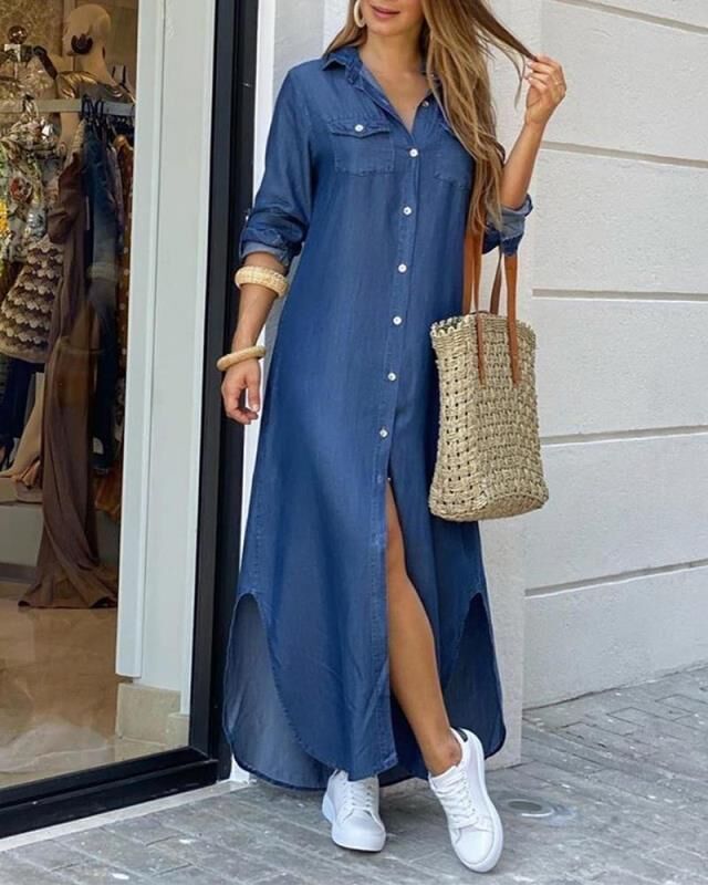 Long Shirt Dress With Irregular Hem With Positioning Printing